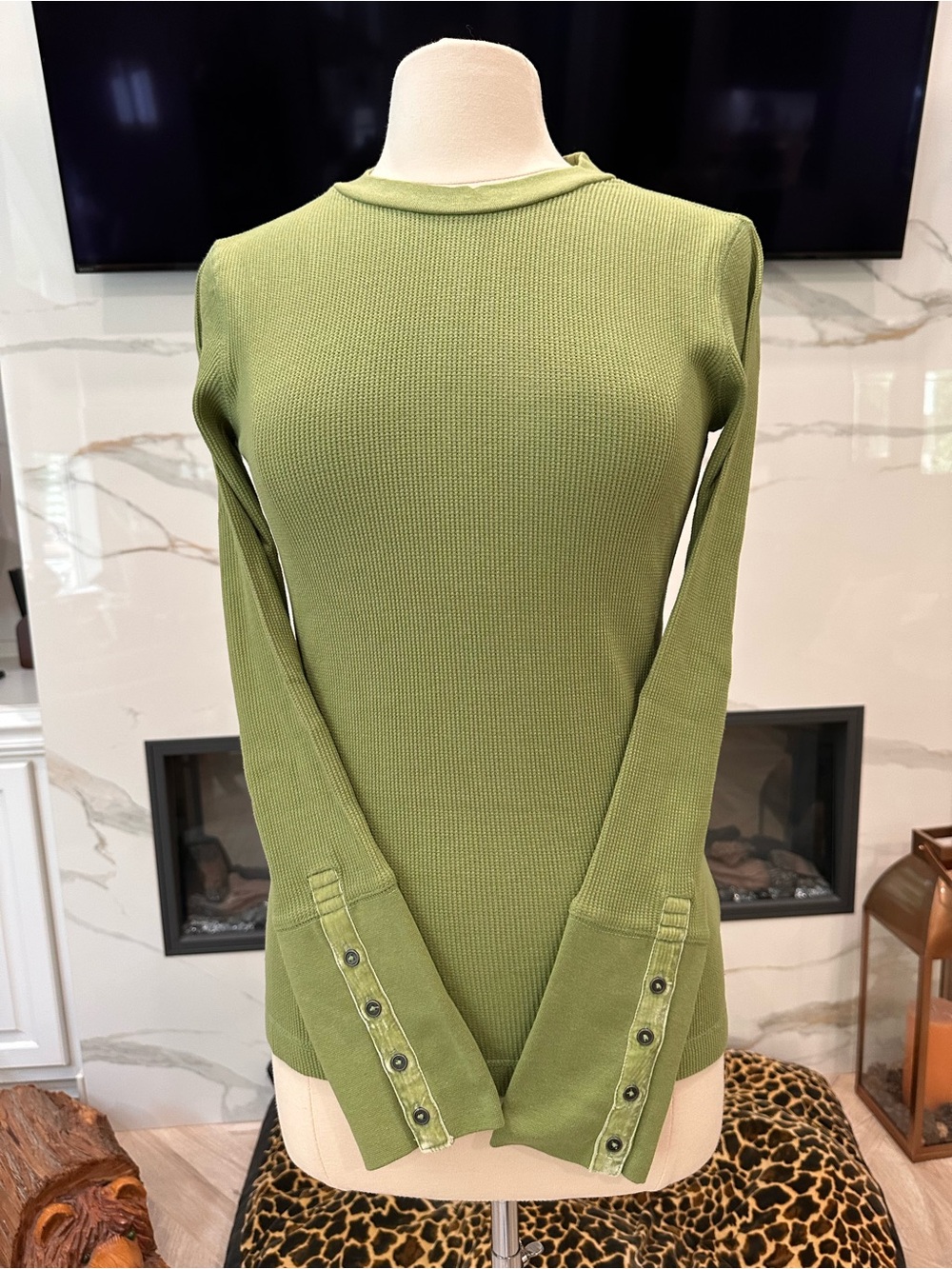 Sundance Olive Green Ribbed Crewneck Thermal